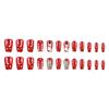 Festive Christmas Themed Red Fake Nail Short Square Press On Nail Christmas Snowflakes Short SquareDesign Manicure Kit