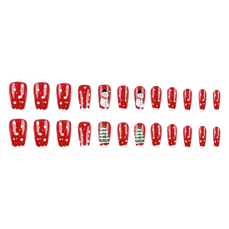 

Festive Christmas Themed Red Fake Nail Short Square Press On Nail Christmas Snowflakes Short SquareDesign Manicure Kit