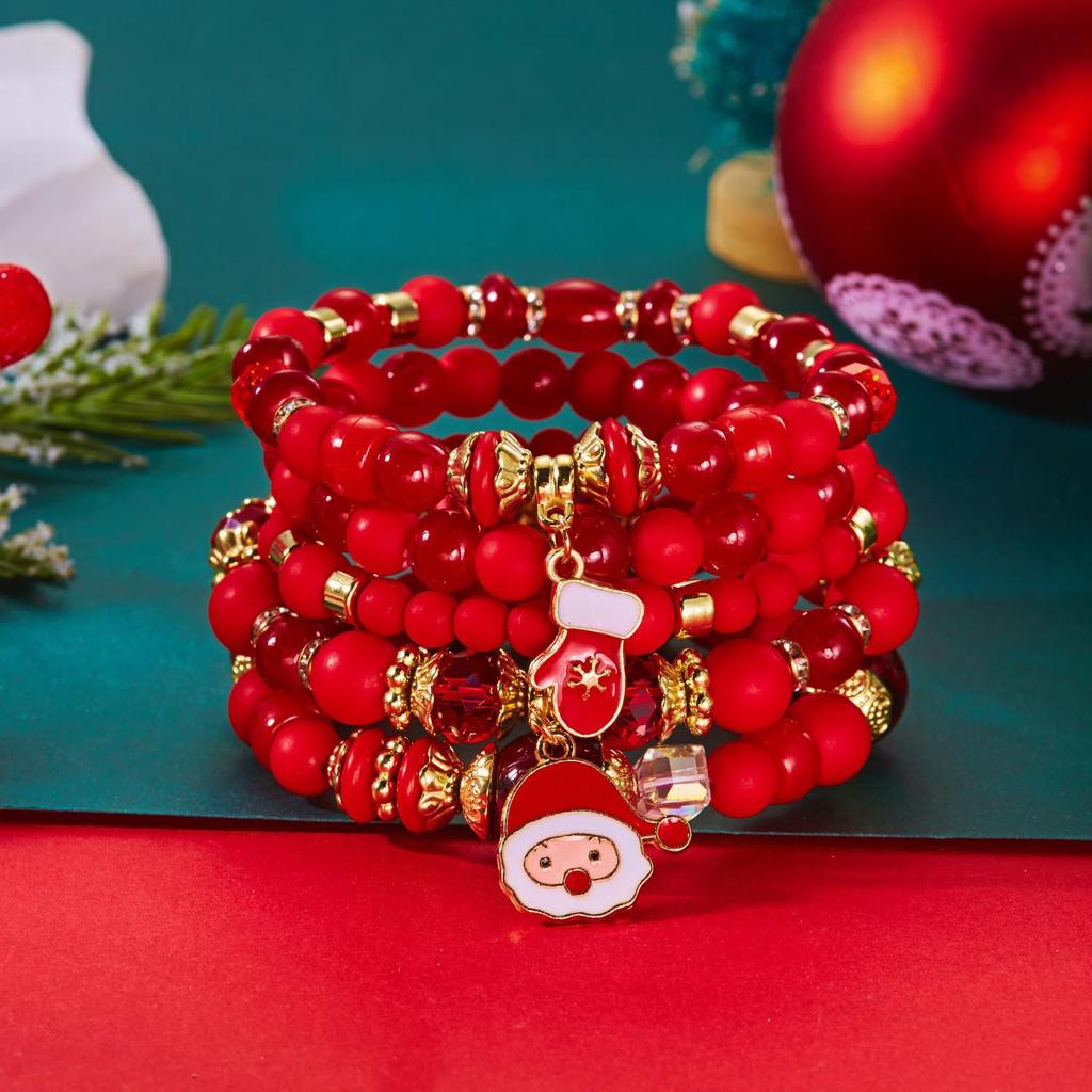 Weihnachts-5-teiliges Perlenarmband-Set: Baum, Schneemann, Glocke & Kristall