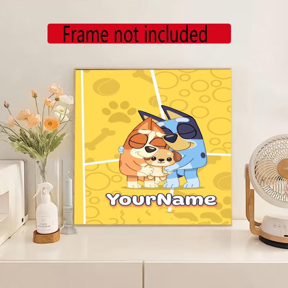 Bluey Customize Your Name Diamond Painting Round Diamond Diy Frameless Holiday Artwork Suitable For Home Office Wall Decoration