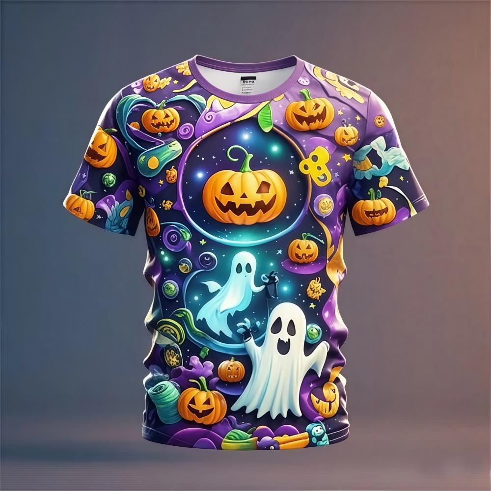 Halloween Boy's T-Shirt Pumpkin Pattern Summer Short Sleeves Casual Fashion Print Kids Tops 3-14Y Party Gift Children's Clothing