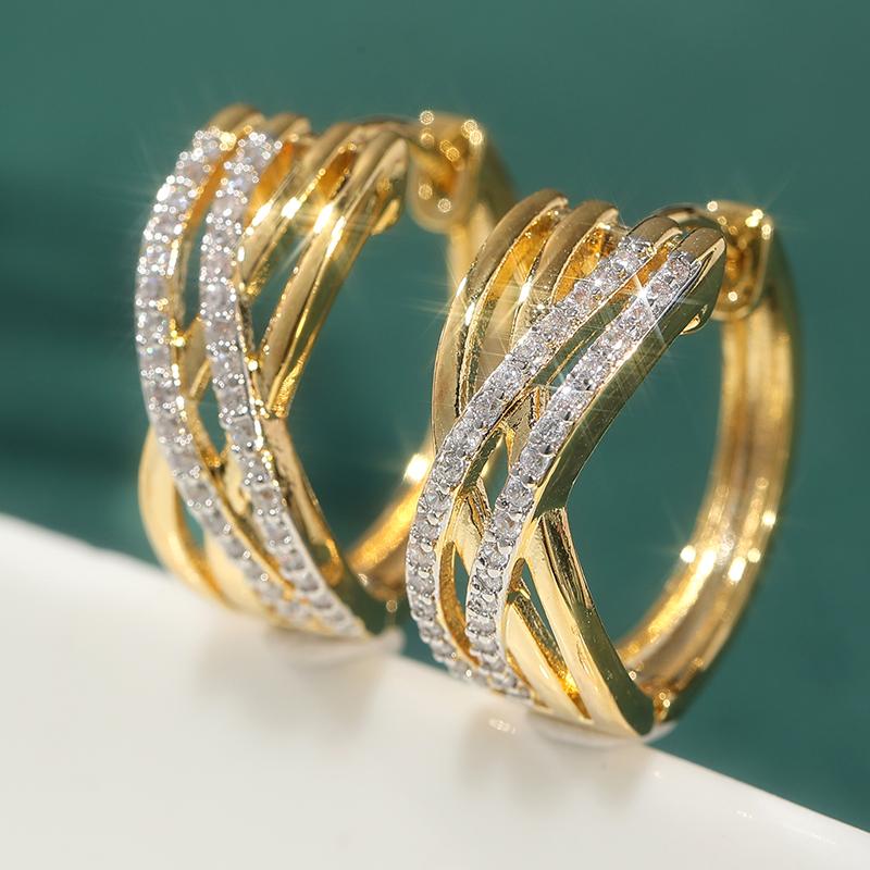 

Luxury Gold Color Inlaid Cubic Zirconia Copper Hoops Women s Earrings Shine Daily Wear Party Earrings Woman Fashion Zircon