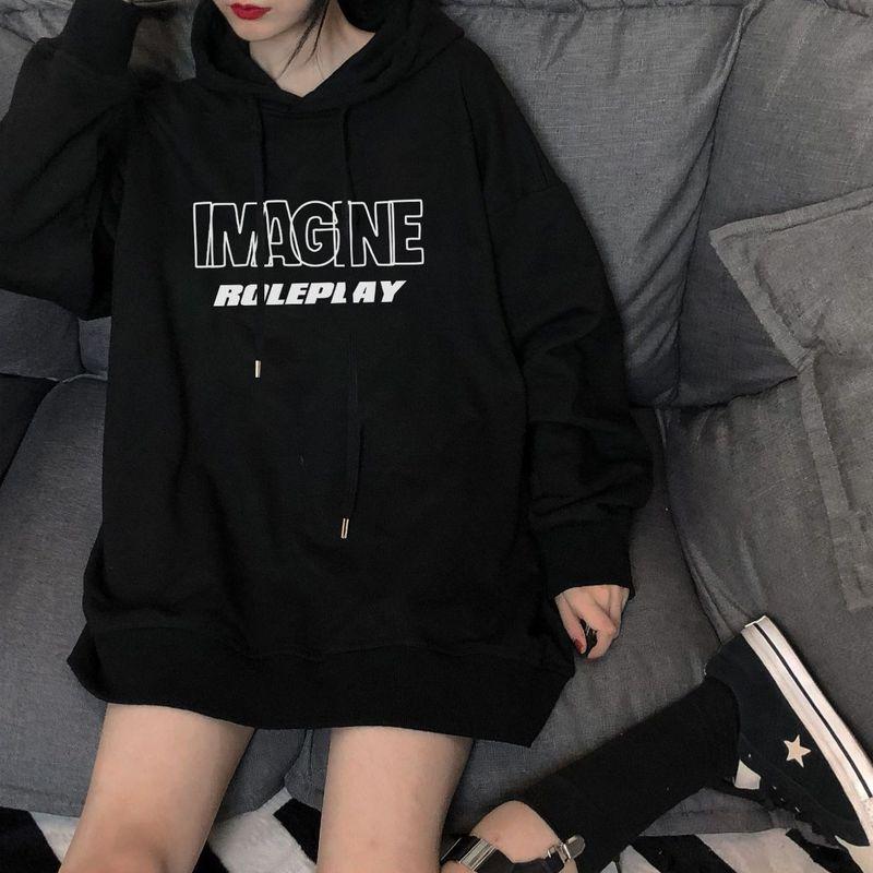 

American Street Hong Kong Style Chic Hoodie Women 2025 Fleece-lined Thickened Loose Korean Fashion Ins Idle Style BF Outerwear 6625 * Black XL