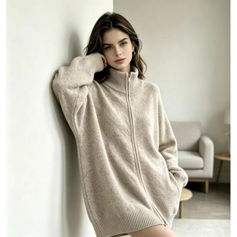 Übergroßer Strickcardigan Damen Übergröße Lockerer Schnitt Langarm Dick Warm Offene Vorderseite Mit Doppelreißverschluss