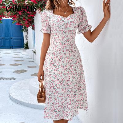 Summer Women's Dress Sweet Slim Temperament Ruffle Sleeve Printed Dresses