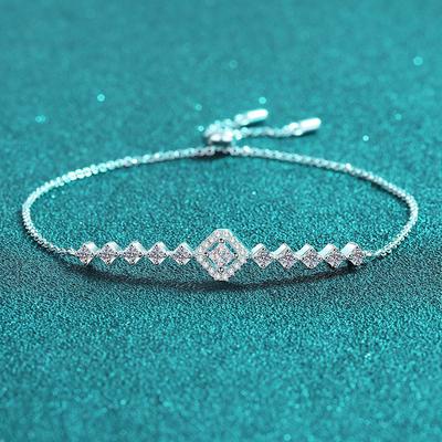S925 Sterling Silver Moissanite Bracelet Three-dimensional Square Bracelet Push-pull Adjustable Chain Fresh and Simple Style