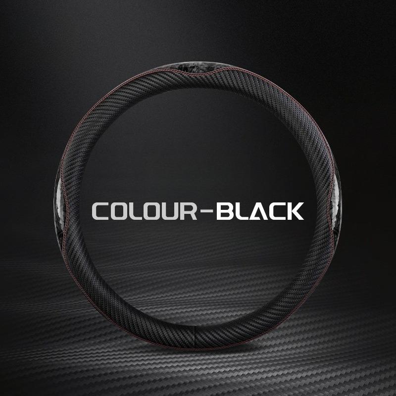 

O/D Shape Carbon Fiber Leather Car Steering Wheel Cover Universal 37-38cm Steering Covers Car Accessories Anti Slip Handle Cover чорний