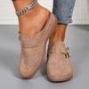 Women's Low Heels Slippers Summer Round Head Deep Mouth Flower Car Sewing Soft Soled Non-slip Wear-resistant Flat Shoes