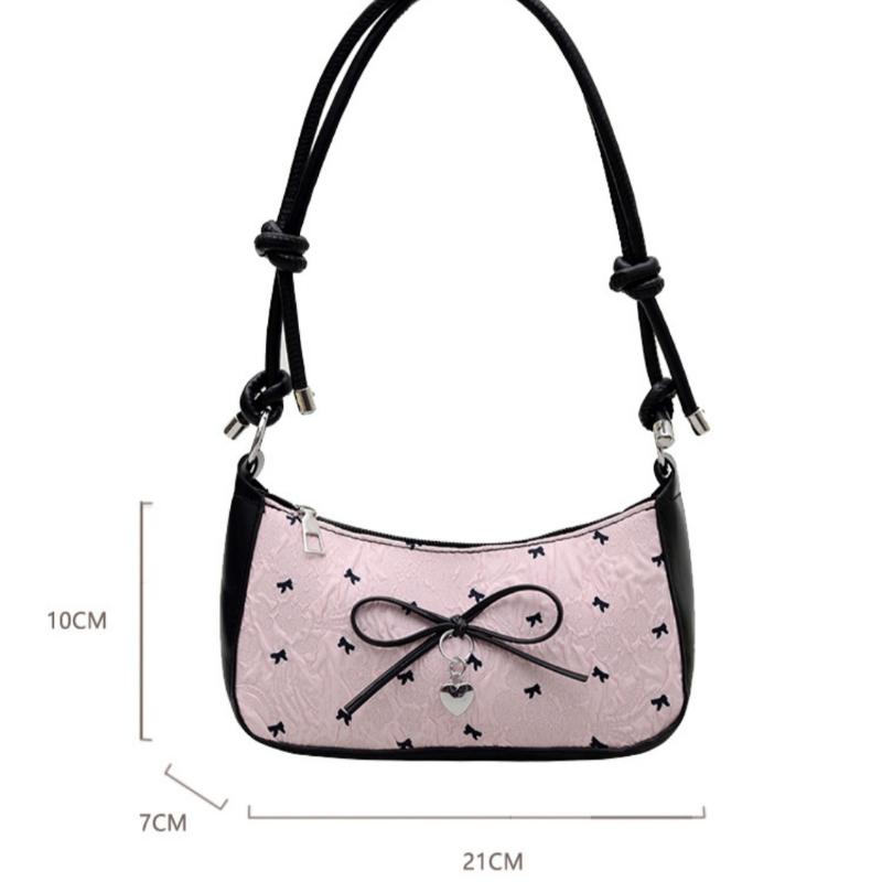 1Pcs New Fashionable And Versatile Texture Light Luxury Single Shoulder Small Square Bags Y2K Pink Bow Armpit Bag For Women