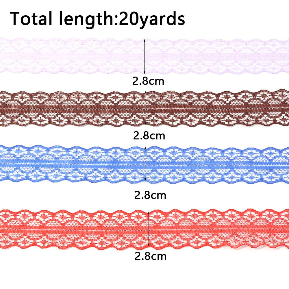 20yards/lot 2.8cm Colorful Lace Ribbon Non Elastic Hollow Lace Webbing DIY Flower Bow Gift Packing Clothing Wedding Decoration