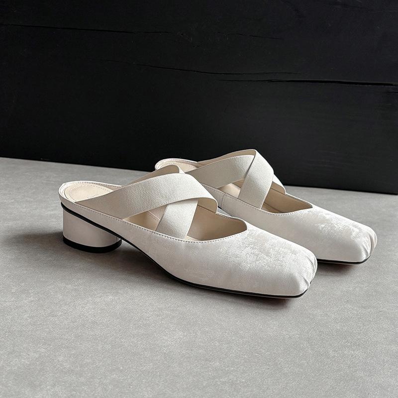 

Французские туфли-балетки с квадратным носком, женские, 2025, новая летняя коллекция, с перекрестными ремешками, на среднем толстом каблуке, уличные сандалии 39