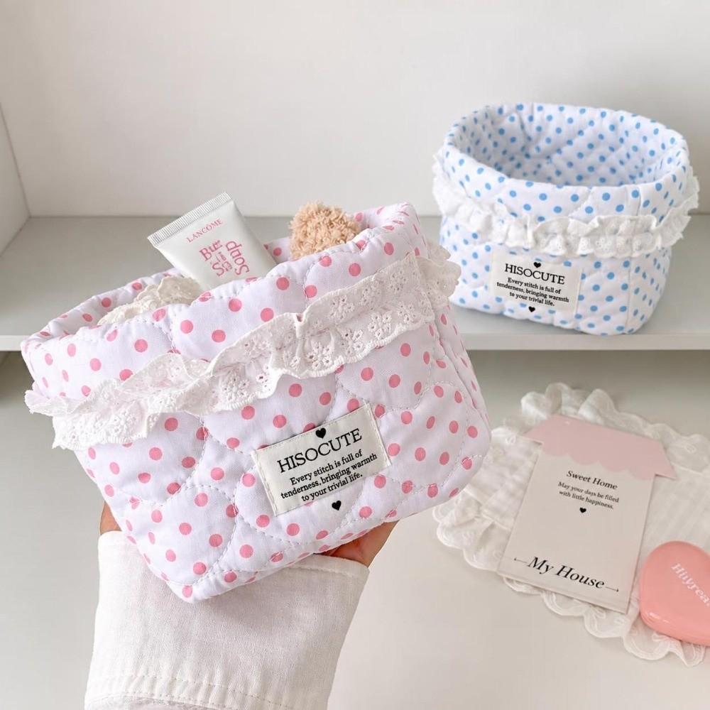 Polka Dot Pattern Cosmetic Storage Box Large Capacity Desktop Organizer Box