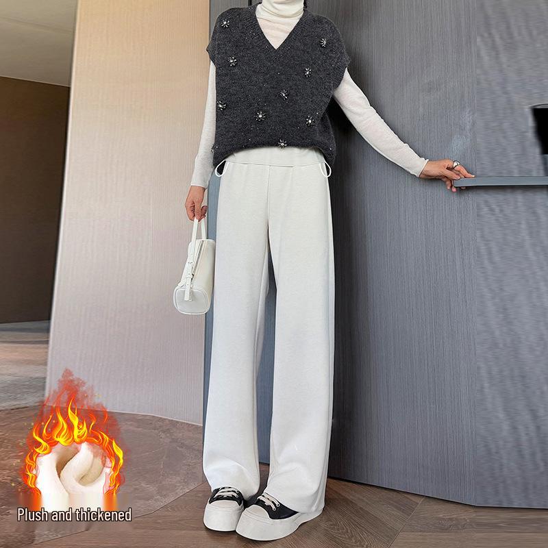 Maternity Wide-Leg Velvet Drape Pants - Autumn Winter 2025 Style 2XL