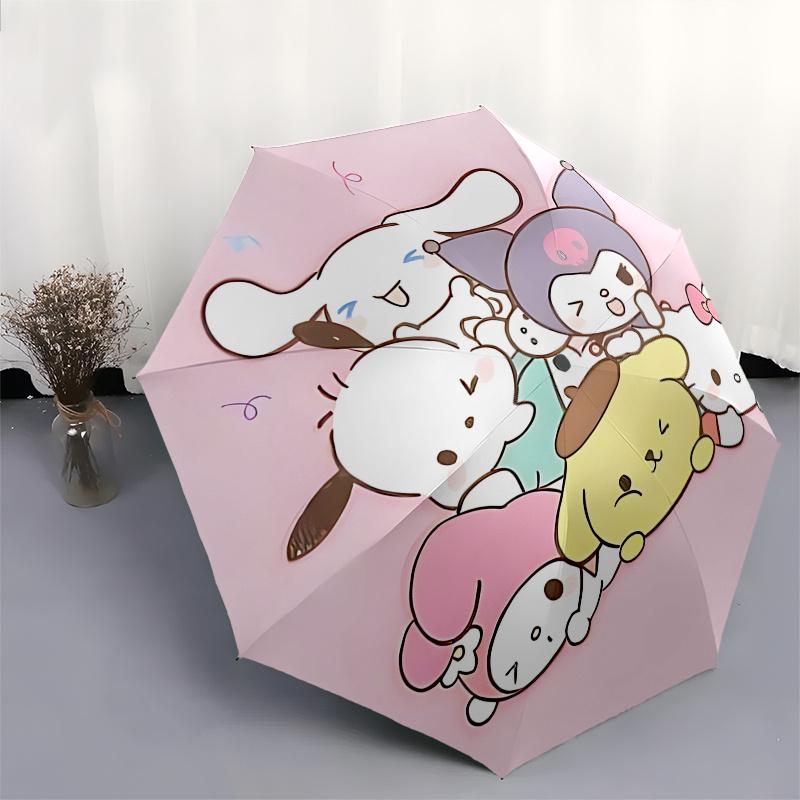 Sanrio, Kawaii Automatic Open/Close Umbrella-Cute Umbrella with Cute Design, Portable 3-Fold Compact Umbrella for Men & Women, Halloween Chr