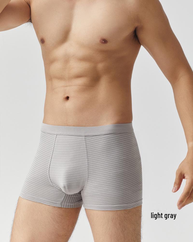 Korean Style Men's Striped Modal Cotton Boxer Briefs - Simple Mid-Waist, Large Size