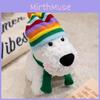 Highland West White Terrier Plush Dog Toy With Rainbow Hat And Bow Decor Flower