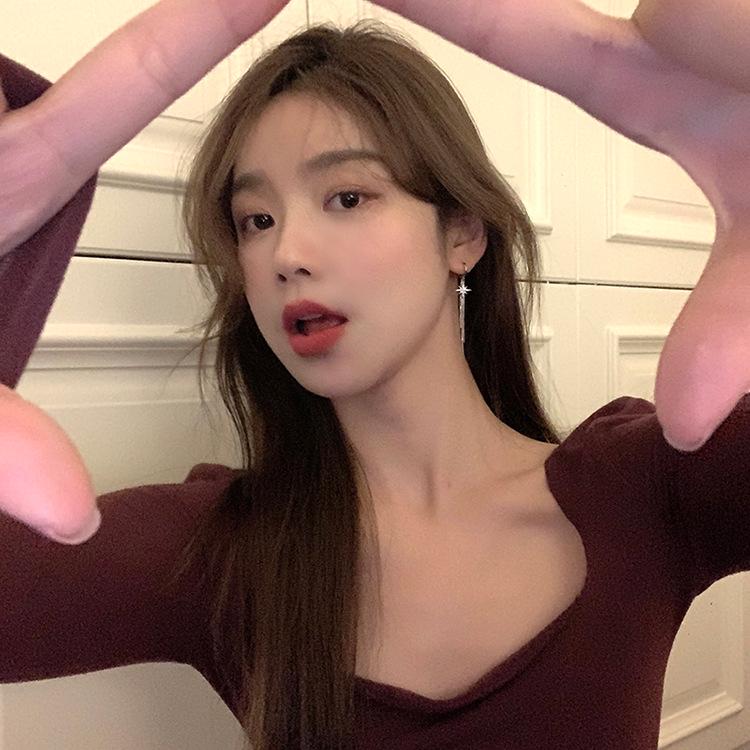 Elegant Eight-Pointed Star Tassel Hoop Earrings - Women's 2024 Trendy High-End Luxury Design