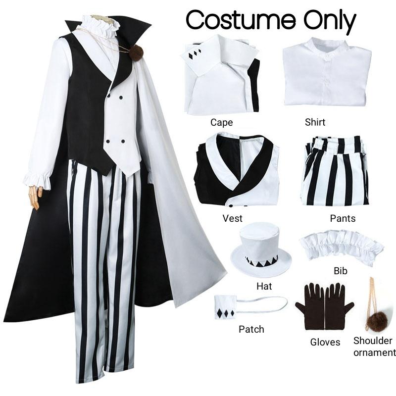 Bungo Stray Dogs Nikolai Gogol Cosplay Costume Hat Wig Season 4 Cloak White Black Uniform Wig Anime Hunter Dogs Halloween Costum