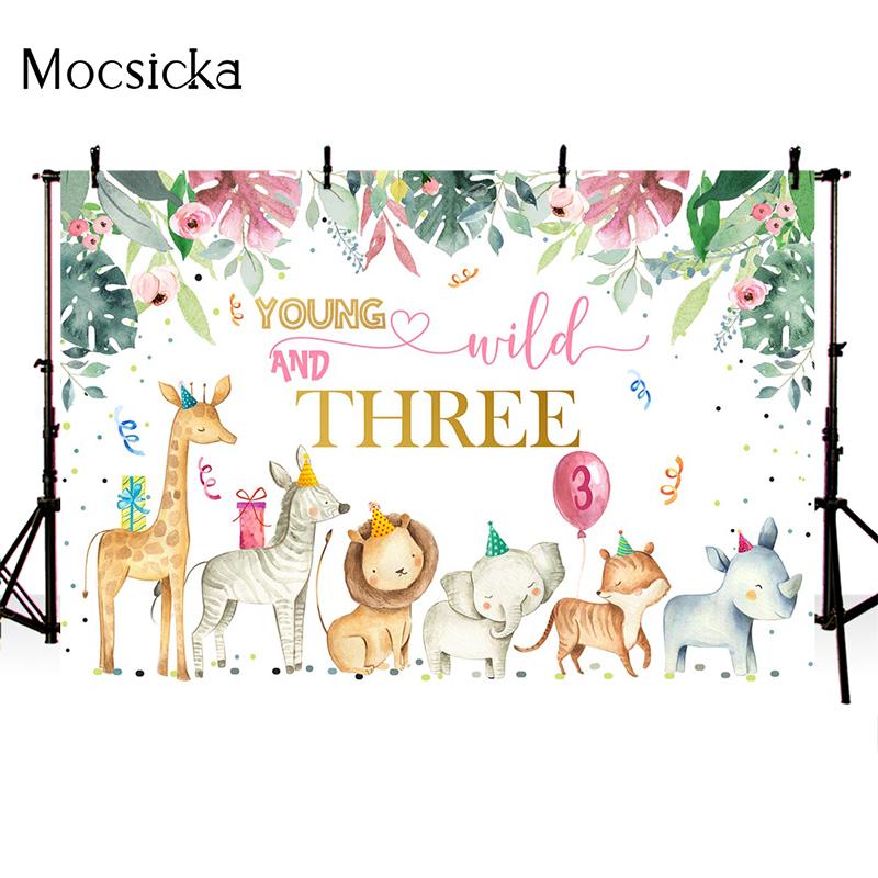 Mocsicka Wildlife Photography Backdrops Jungle Party 3rd Birthday Background Decoration Child Portrait Photo Wallpaper Banner