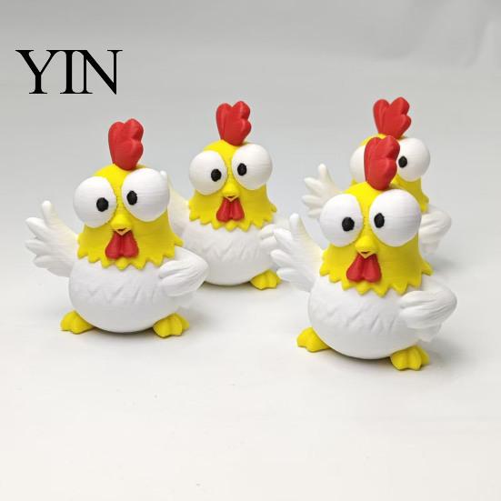 Big-eyed Rooster Decoration 3D Printed Cartoon Figurine, Mini Desktop Big-Eyed Ornament Ornament, Funny Cute Emoticon Animal Sculpture, Creative