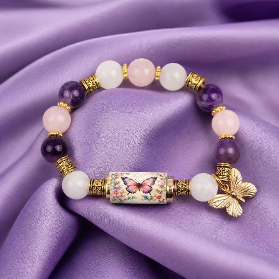 Bracciale Uccelli Benedizione con Scatola Regalo Premium, Bracciale con Perline Rosa Multicolore Design Elastico, Braccialetti Benedizione Ape Colibrì per Donne