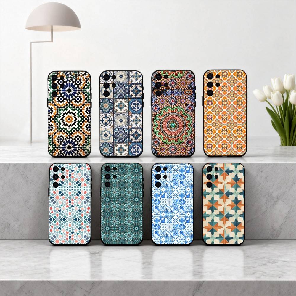 T-Tile M-Moroccan Cool Art Phone Case For Samsung S25,24,23,22,30,21,10,9,Ultra,Plus,Lite,FE,4,5 G Soft Black Case