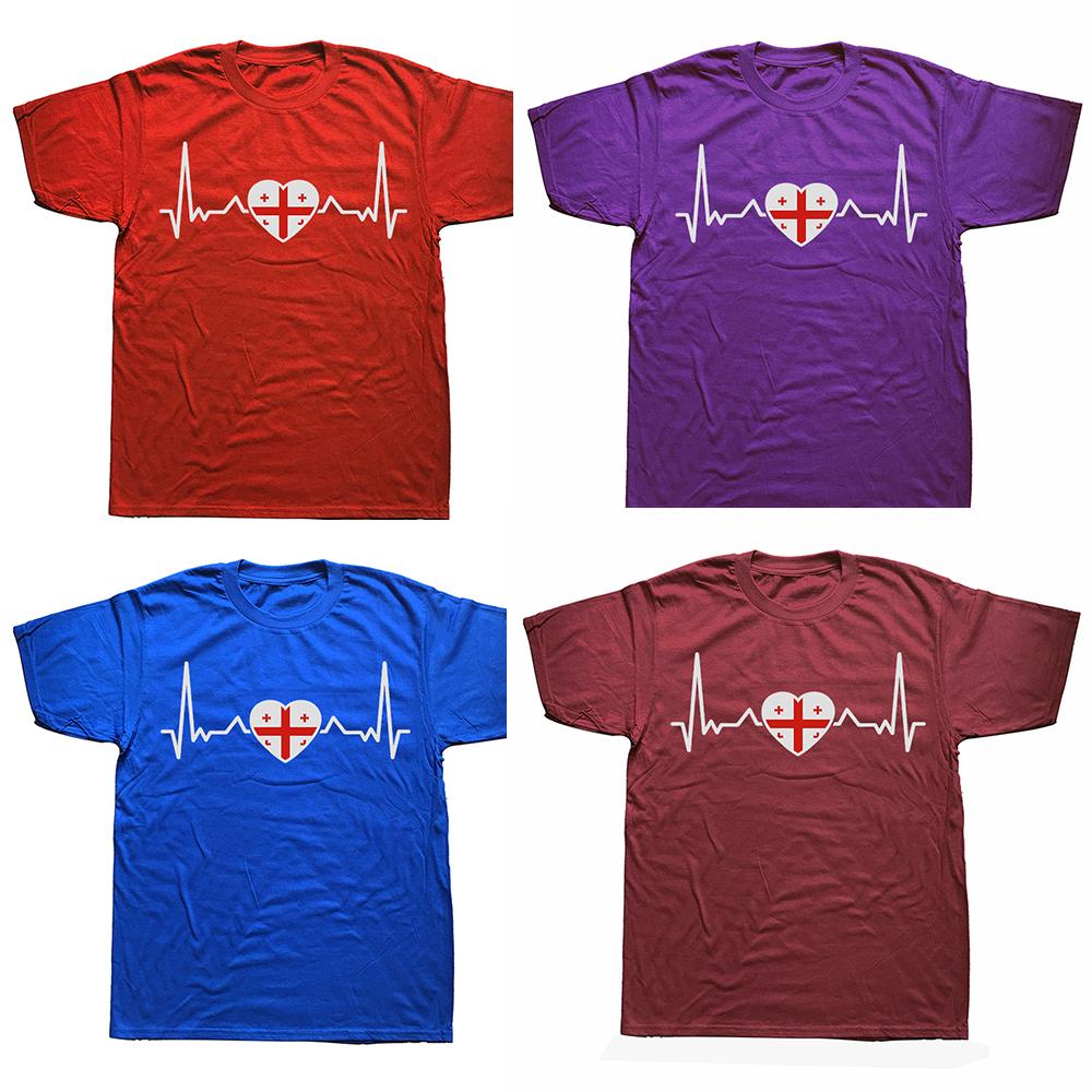 Funny Georgia Heartbeat Georgian Flag Adult TShirt Summer Men Fashion T Shirts Cotton Short Sleeve Oversized Loose Tshirt Tops