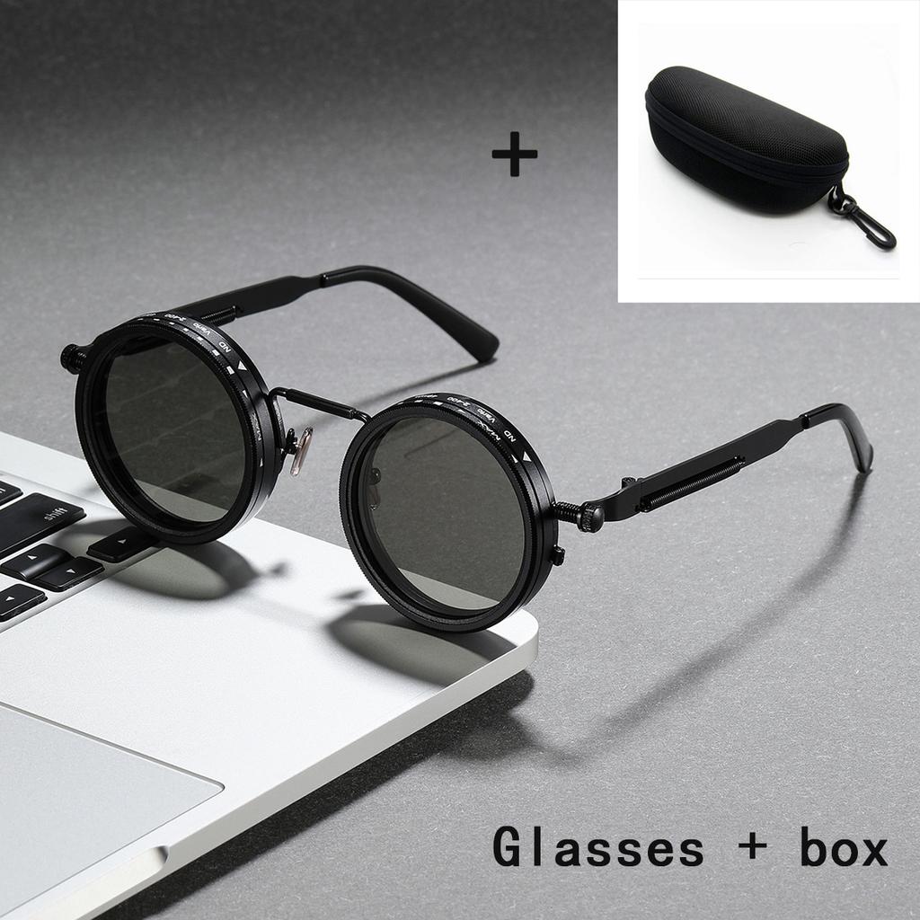 Handmade Adjustable Dimming Sunglasses Retro Punk Round Men'S Outdoor Fishing Uv400 Polarized Driving Sunglasses For Women