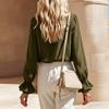 Women's Fashion V Neck Long Sleeve Vintage Ruffle Blouse Pullover Top with Elegant Frill Collar and Cuffs for Casual Wear