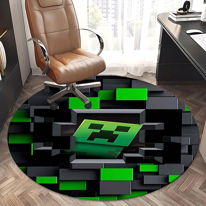 Minecraft Creeper,Pixel Art Chair mat Round Rug Office carpet, Machine Washable, Non slip, Suitable for Living Rooms, Bedrooms