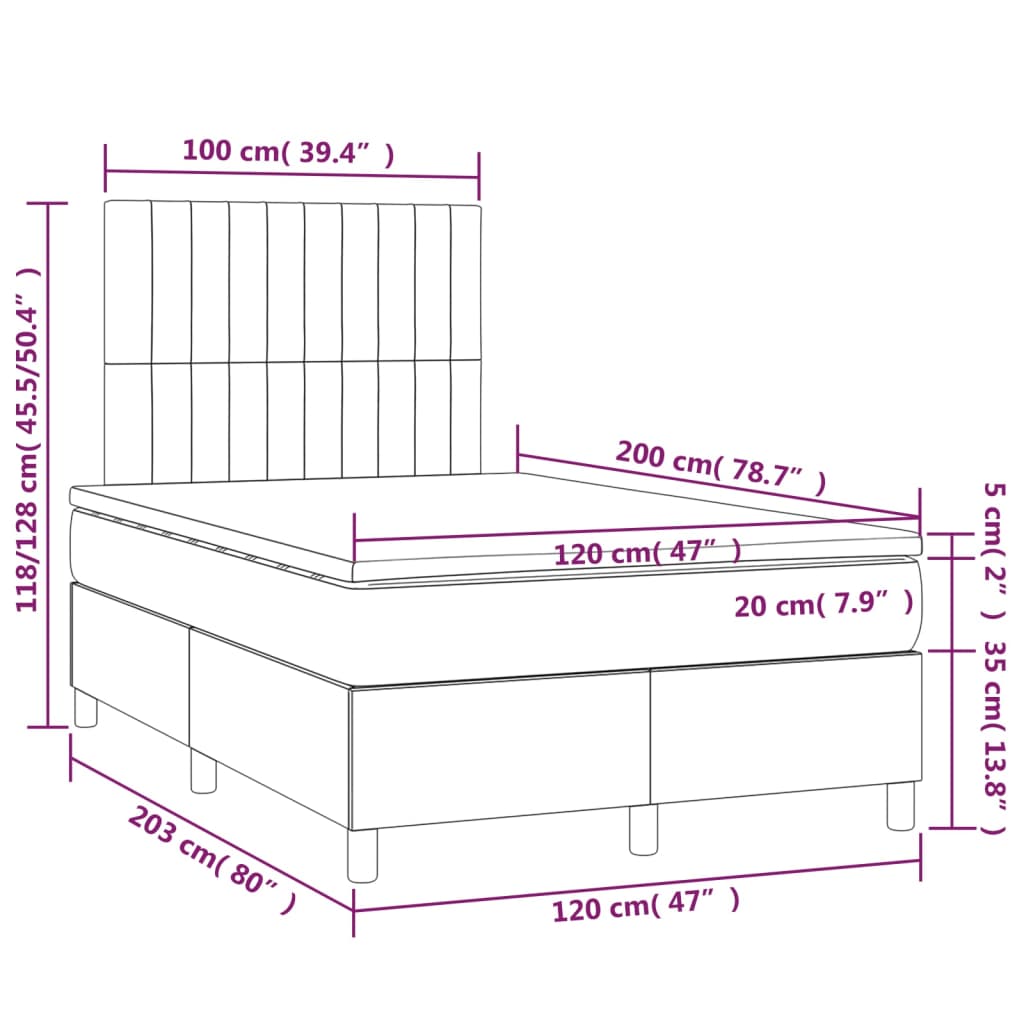 Vidaxl Letto Continentale Con Materasso, Nero, 120X200 Cm, Velluto