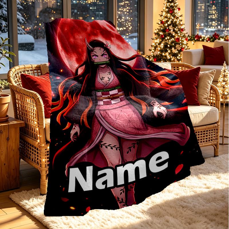 Custom Name Personalized Demon Slayer Print Blanket, Home Decor, Bedroom, Sofa, Camping, Couch, Gifts for Birthday Christmas