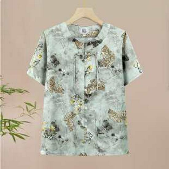 

Mom s Wear 2026 Summer Collection: Chinese Style Short-Sleeve Top for Middle-Aged & Elderly Women 5XL (140-155 lbs) зелений