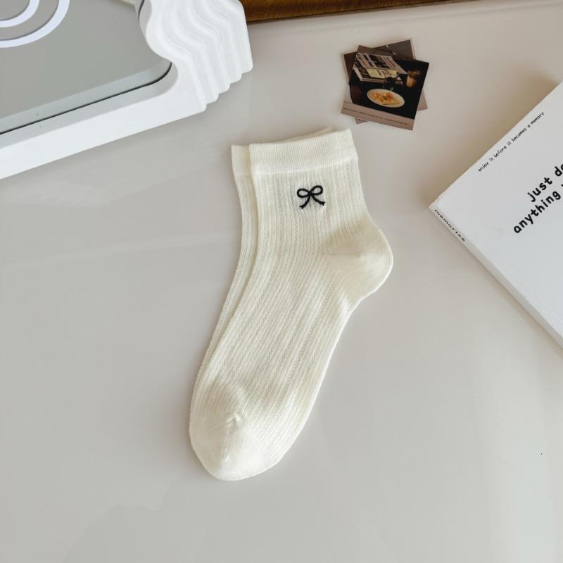 Female Summer Thin Embroidered Bow Mesh Breathable Tube Socks