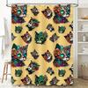 Luxury Damask Shower Curtain Set White Floral Print Bath Rug Decor with 12 Hooks (Brown)