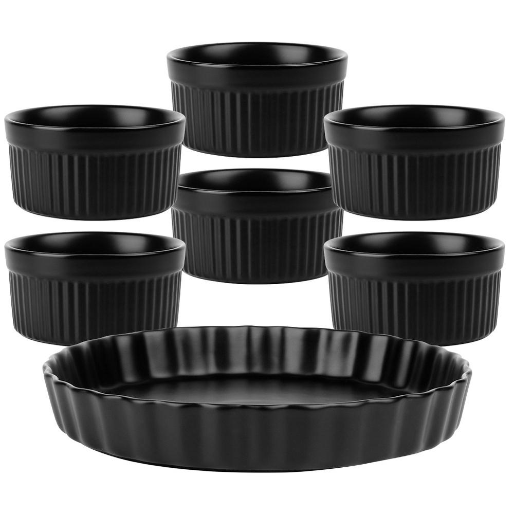 Tart Tin + Baking Bowls, Ceramic, Black, 7 Pcs.