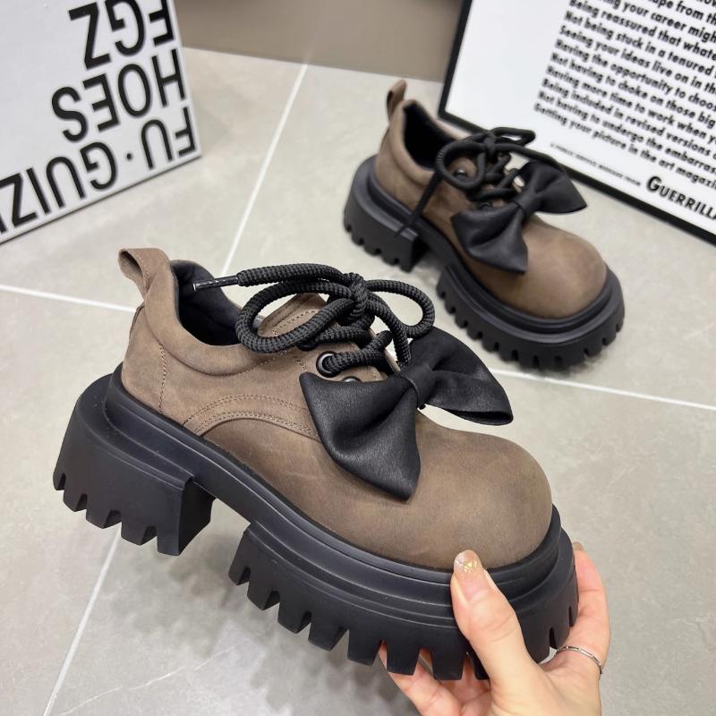 Mode Herbst Runde Zehenpartie Schleife Schnürschuhe Neu 2024 Heißer Verkauf Damenschuhe Einfarbig Abriebfest Outdoor Damenschuhe
