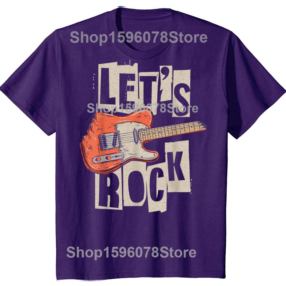 

Funny Lets Rock Electric Guitar Music Lover Band Guitarist T Shirts Cotton Streetwear Short Sleeve Loose Oversized T Shirt 4XL