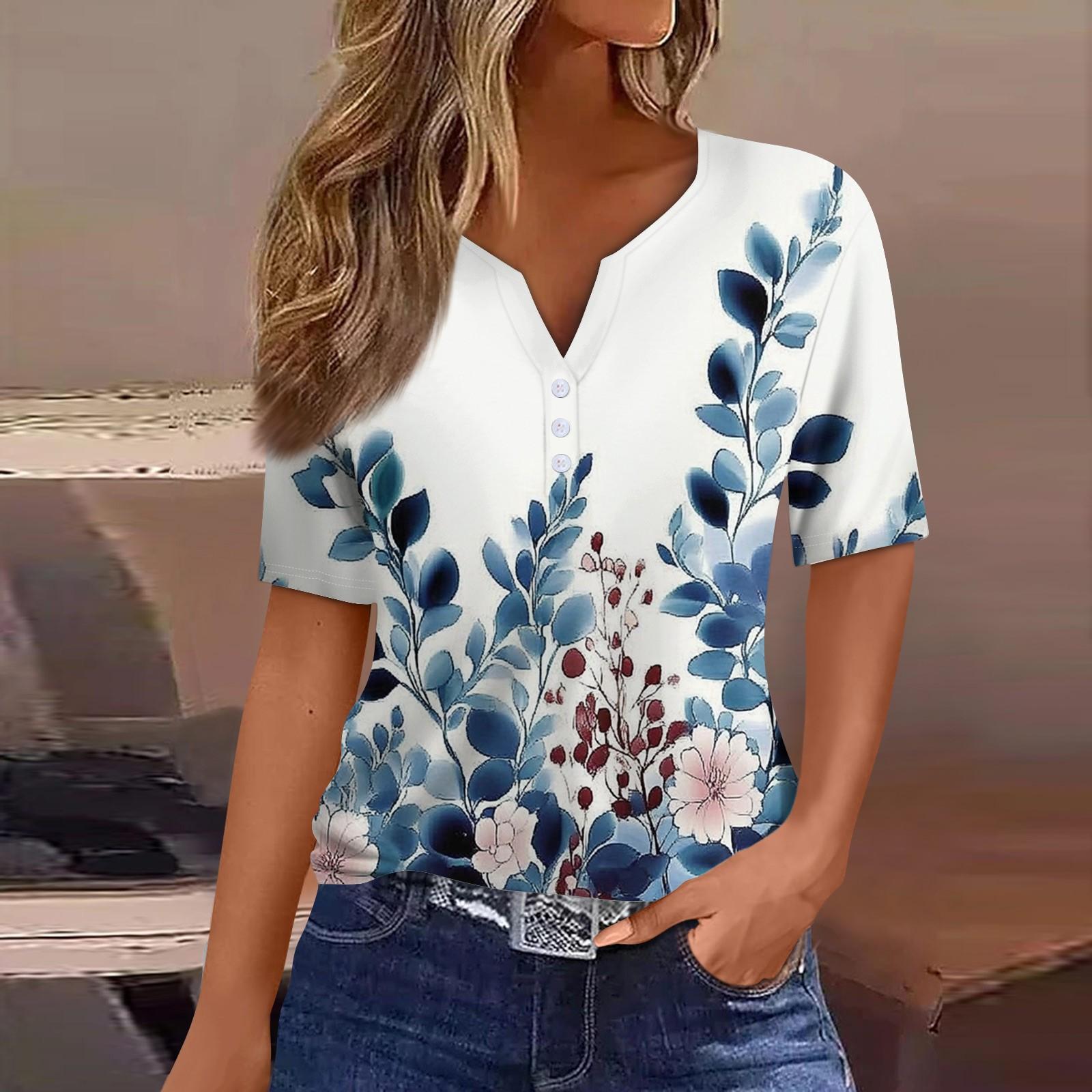 

Жіноча повсякденна футболка з V-подібним вирізом і короткими рукавами на гудзиках XL білий