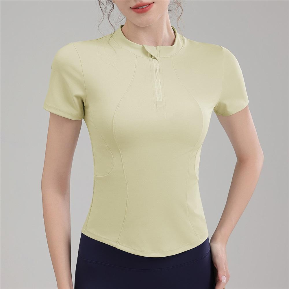 

Летний быстросохнущий фитнес-топ эластичный облегающий полумолния костюм для йоги бег тренировки дышащая спортивная футболка XL жёлтый