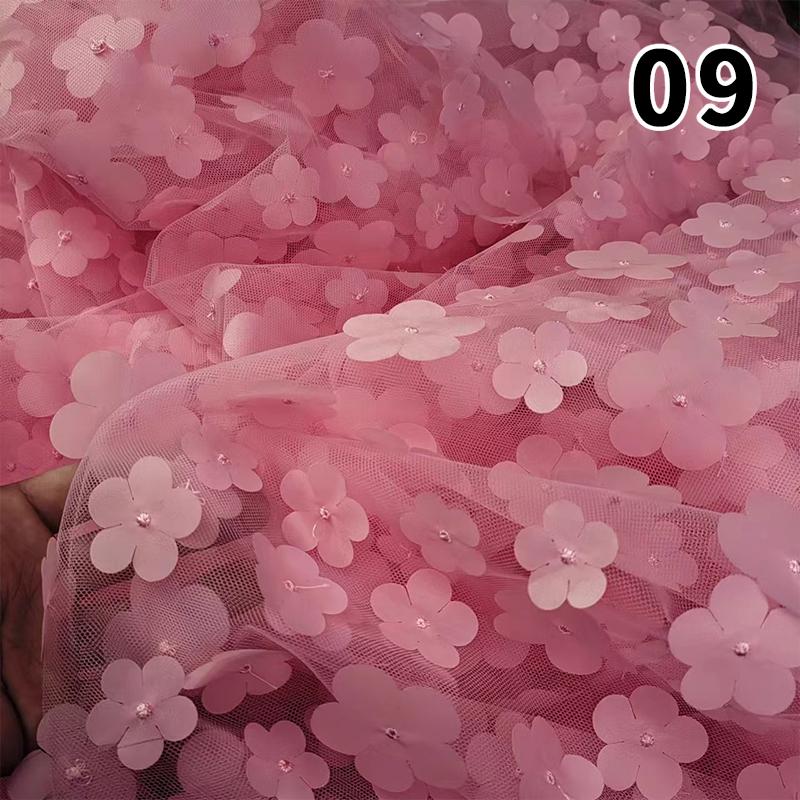 1 Yard DIY Handmade High Quality Lace Mesh Embroidery Sequin 3D Flower Tulle Fabric DIY Dress Bow Clothes Decor Crafts