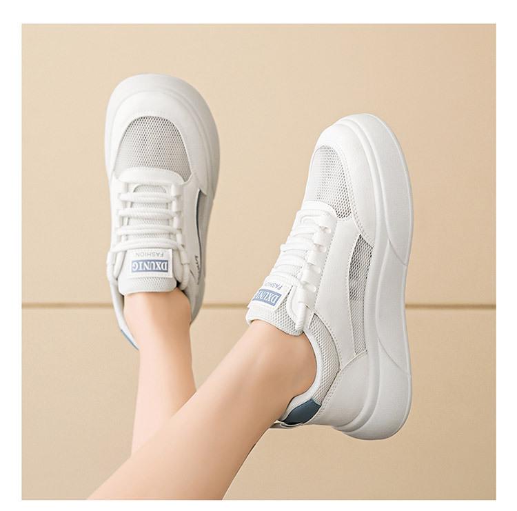 Women's Summer Breathable Mesh Sneakers, Korean Style Thick-Soled, Versatile Casual White Shoes