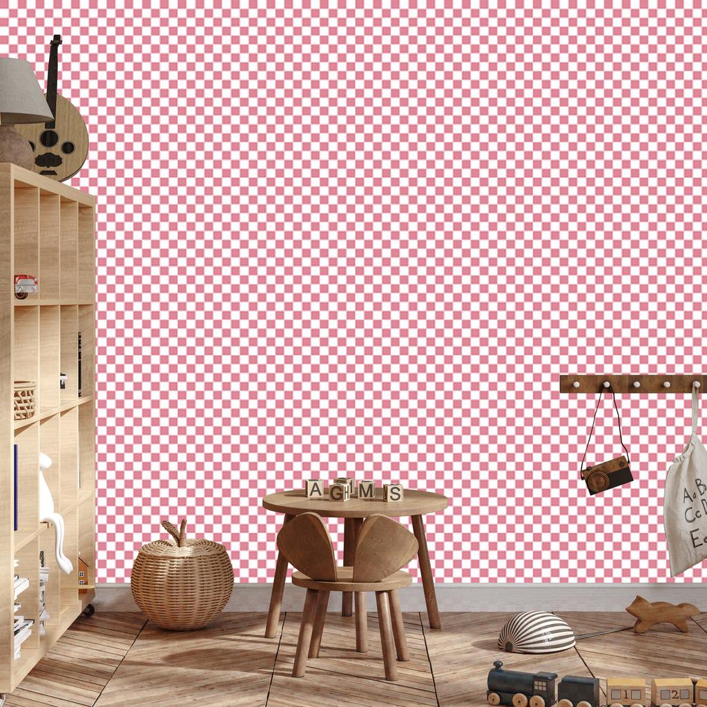 Checkerboard wallpaper, powder pink and white, subtle detail, 50x1000
