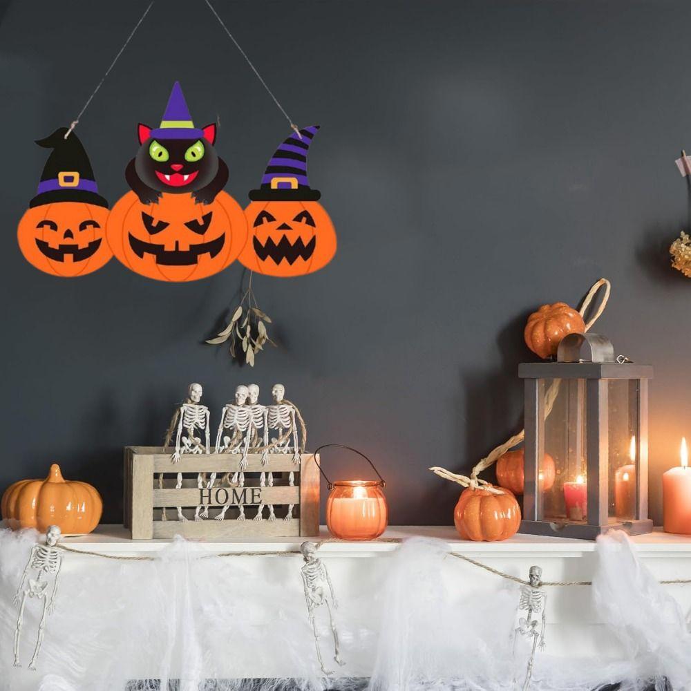 Pumpkin Shape Halloween Welcome Sign Wooden Pumpkin Porch Sign  Front Door Decor