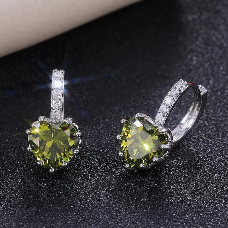 Silver Multi Color Heart CZ Hoop Earrings Halo Pave Crystal Leverback Heart Drop Earrings Women Multicolor Love Jewelry