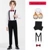 Boy's Formal Ensemble: Fleece White Shirt, Black Suit Pants, Vest, Page Boy Overalls, Performance Costume