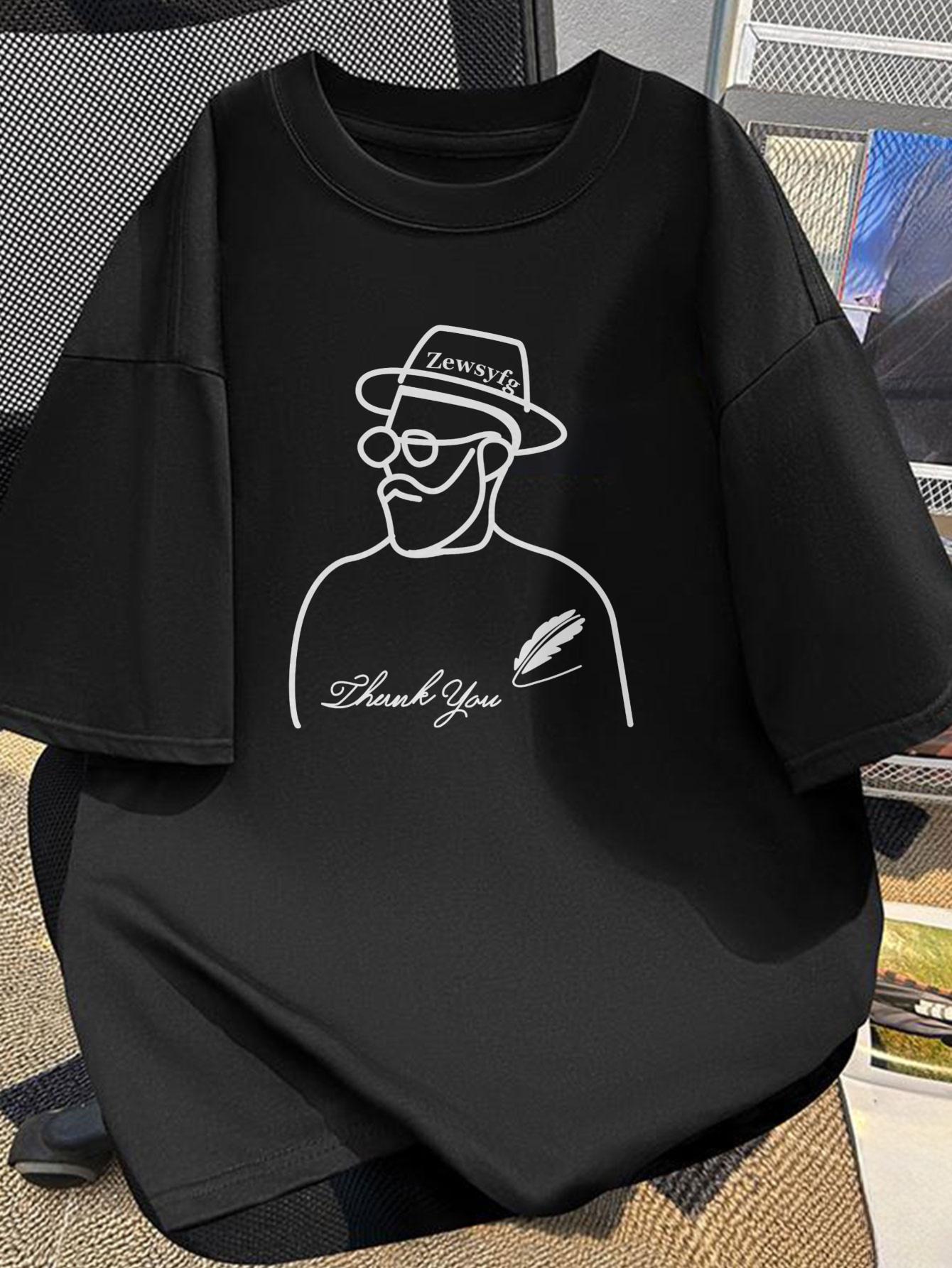 

European Size Pure Cotton Short Sleeve T-Shirt, Commuter Top with Printed Pattern and Text, White Casual T-Shirt S чёрный