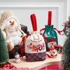 Christmas Canvas Storage Bag Drawstring Gift Bag Holiday Decorative Packaging Green White Plaid Floral