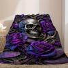 Traditional Style Hypoallergenic Flannel Throw Blanket with Skull and Roses Print - Hand Washable Digital Print Horror Theme Multipurpose Bl