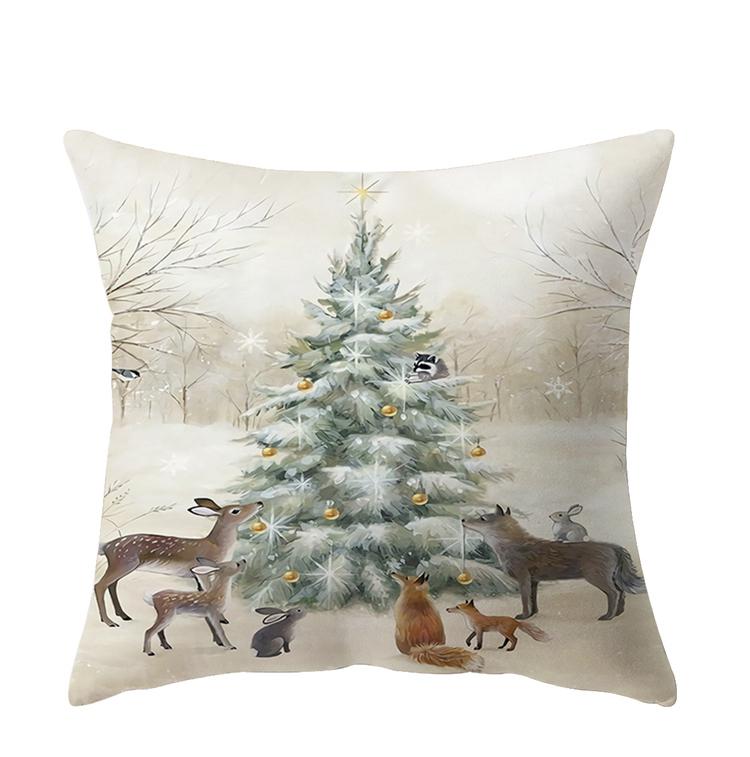 Home Christmas Decoration Pillowcase Fawn Rabbit Snowman Print  Sofa Office Seat Car  Ornament